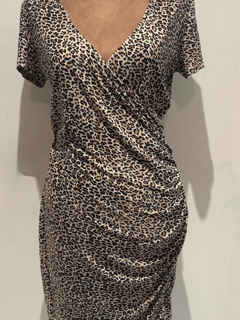 SHEIN Leopard-Print Wrap Midi Dress - Tan/Black